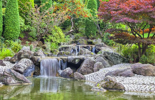 Picture of Cascade waterfall in Japanese garden in Bonn